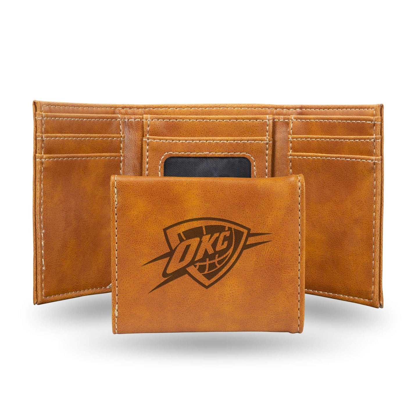 Oklahoma City Thunder Brown Laser Engraved Tri-Fold Wallet - Men's Accessory