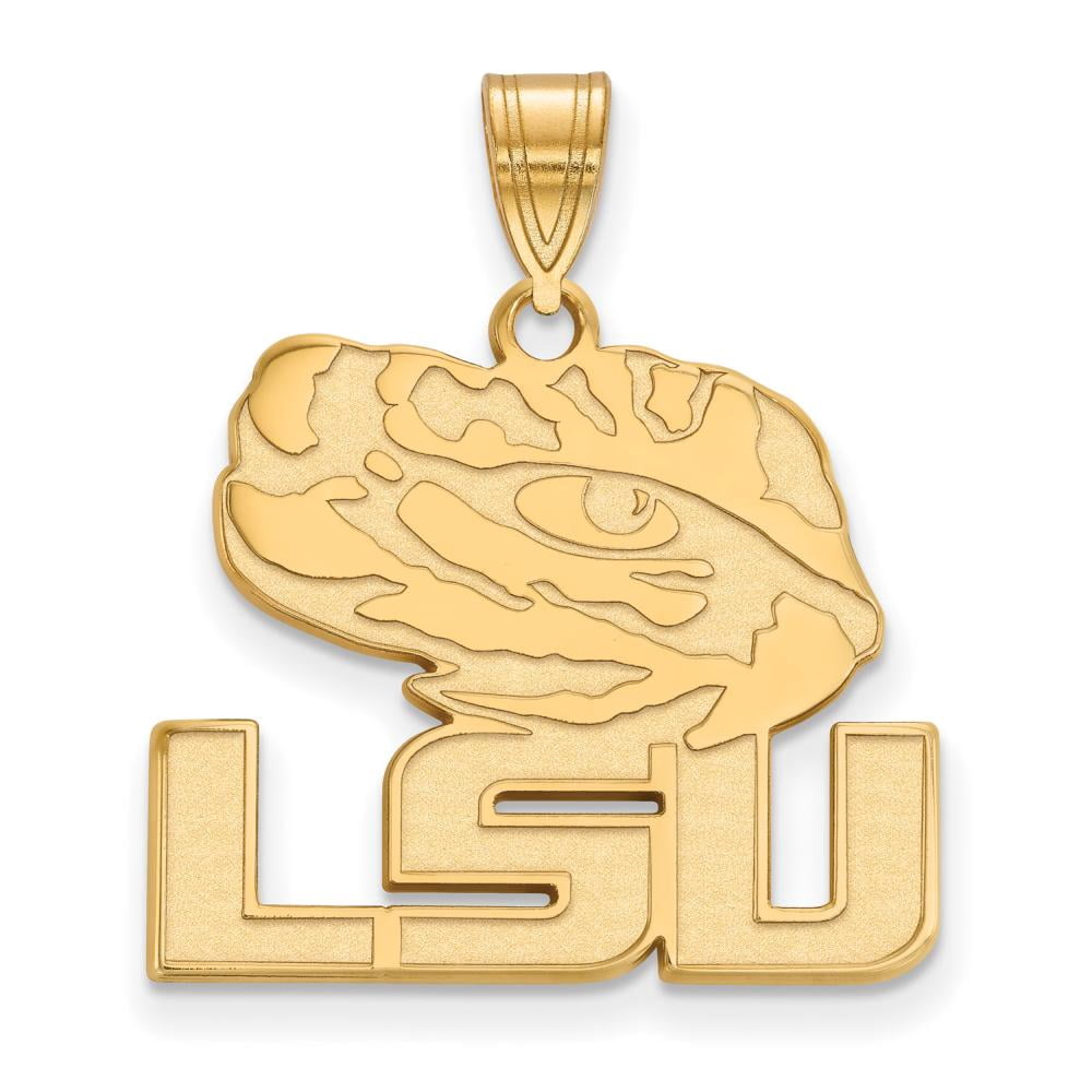 Sterling Silver Gold-plated LogoArt Louisiana State University L-S-U Tiger Eye Large Pendant Q-GP076LSU