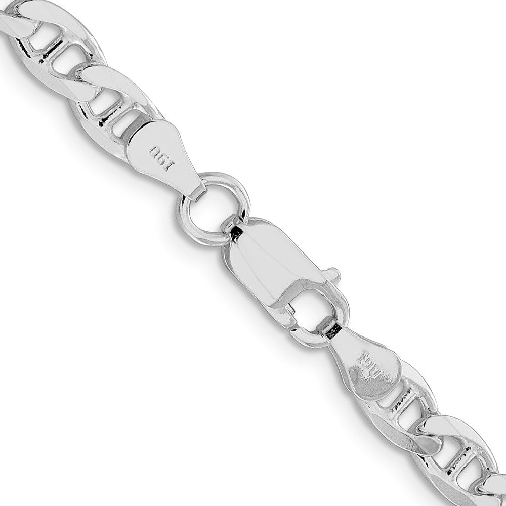 Sterling Silver Rhodium-plated 5.7mm D/C Flat Anchor Curb Chain 22 Inches