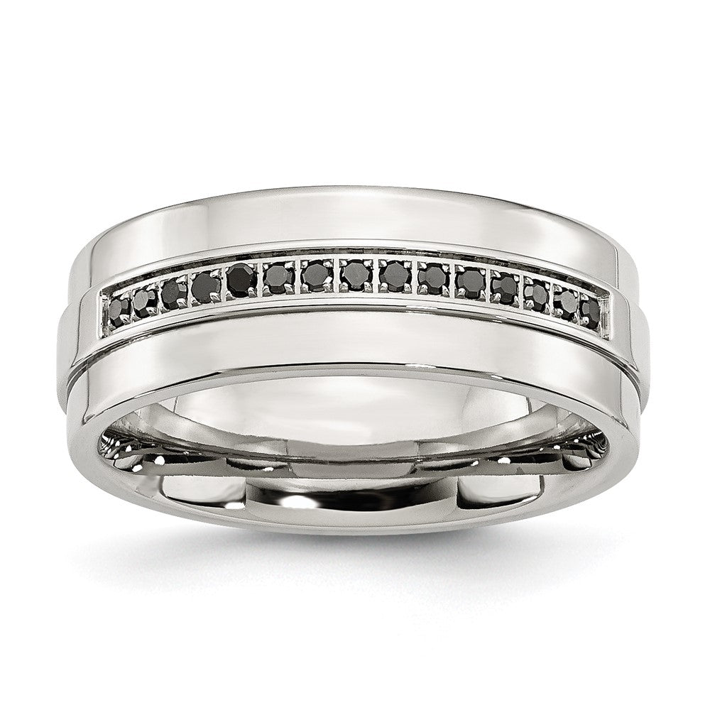 Stainless Steel Polished 1/6ct Black Diamond 8mm Flat Band Size - 11