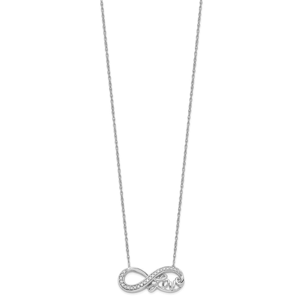 Sterling Silver Rhodium Diam. Infinity Symbol LOVE Necklace 18 Inches