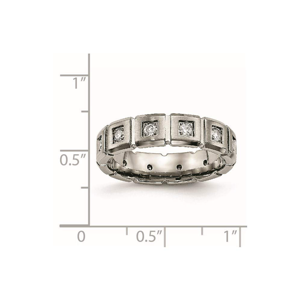 Titanium Brushed and Polished with CZ 5mm Grooved Band Size - 12.5