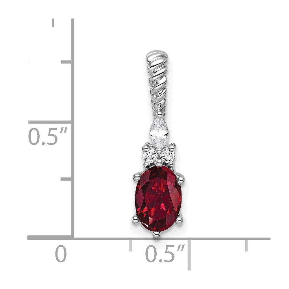 14K White Gold Polished Diamond and Lab Created Ruby Twisted Chain Slide