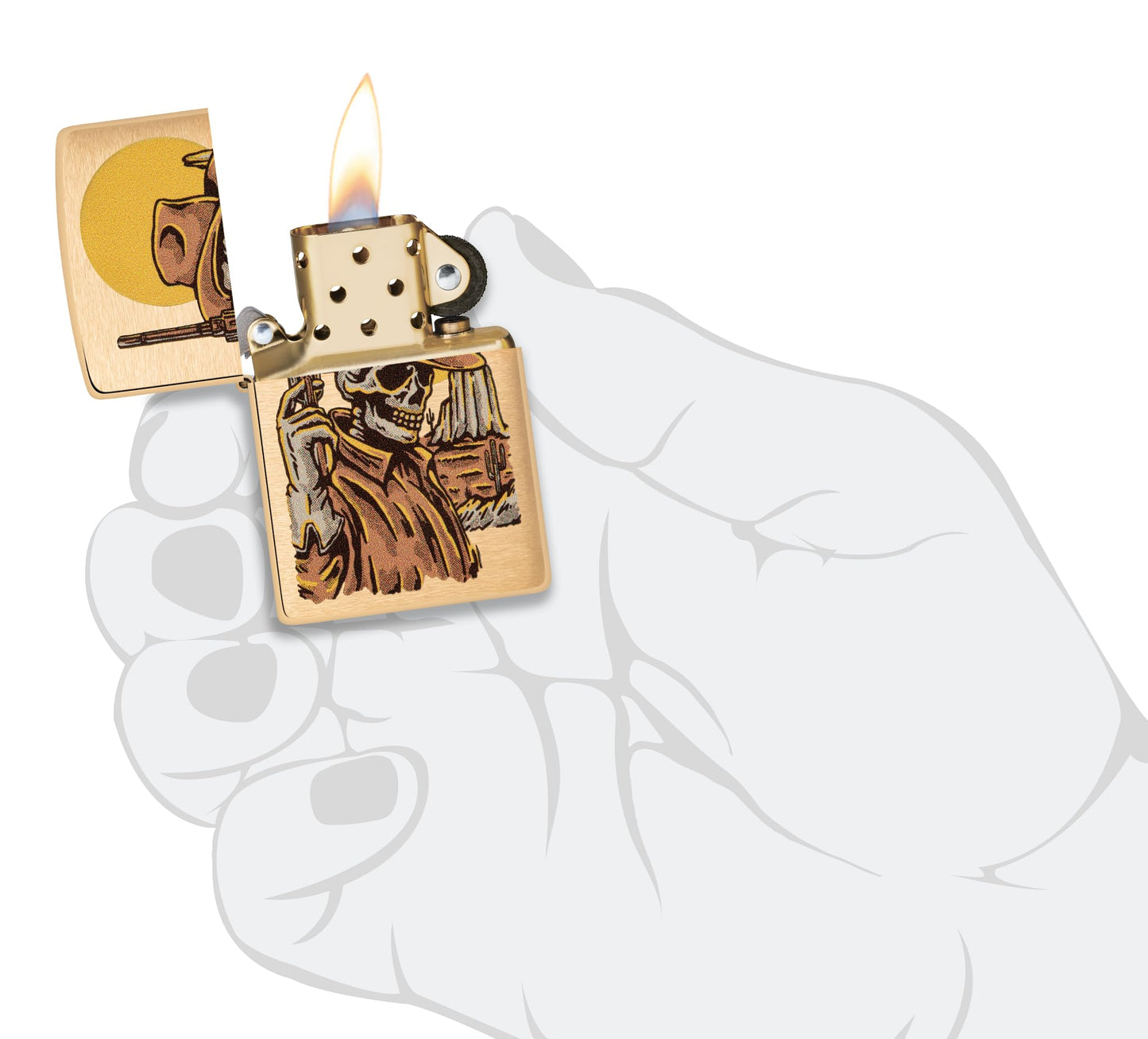 Zippo Wild West Skeleton Design Brushed Brass Pocket Lighter