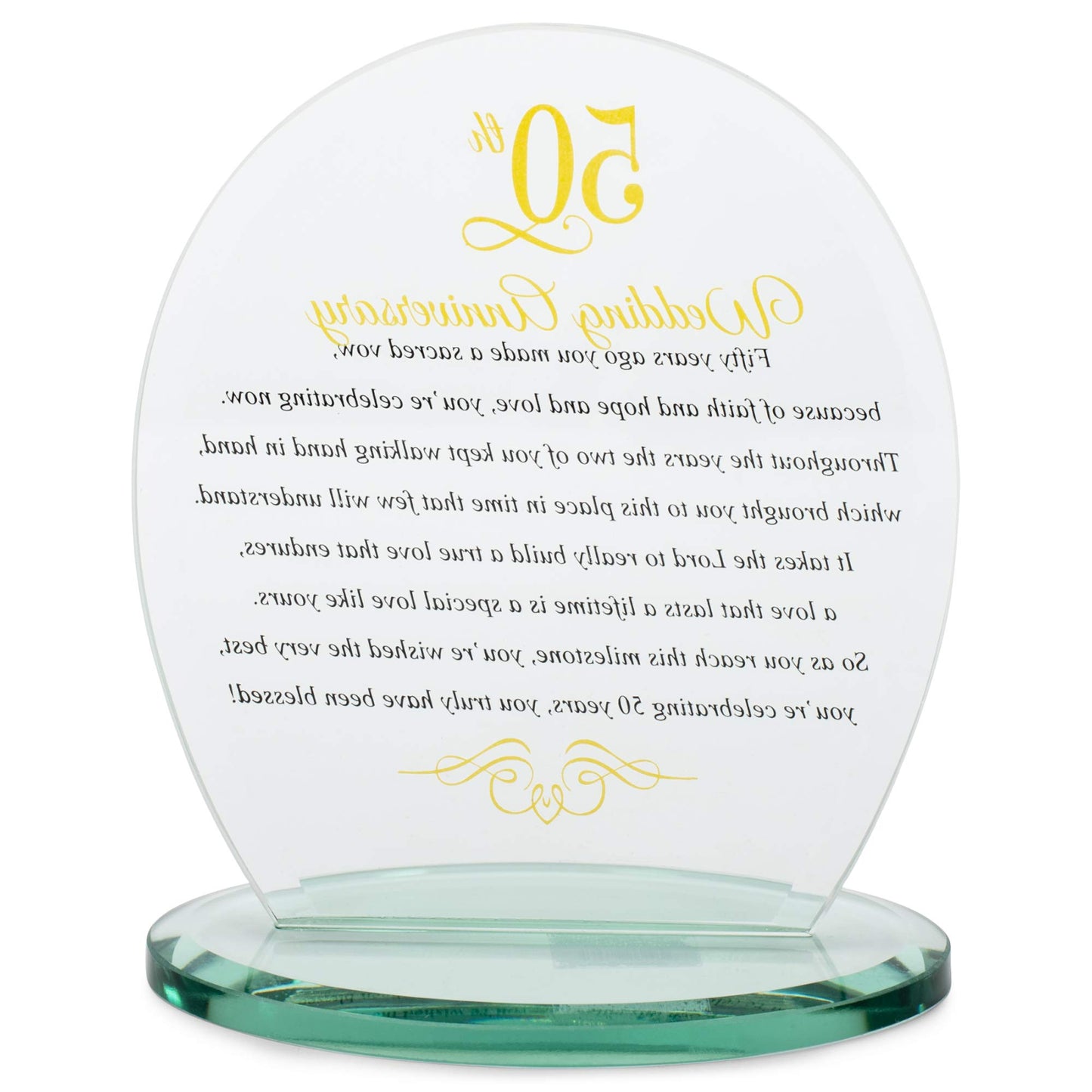 Dicksons 50th Wedding Anniversary Yellow 6 x 6.5 Glass Table Top Sign Plaque