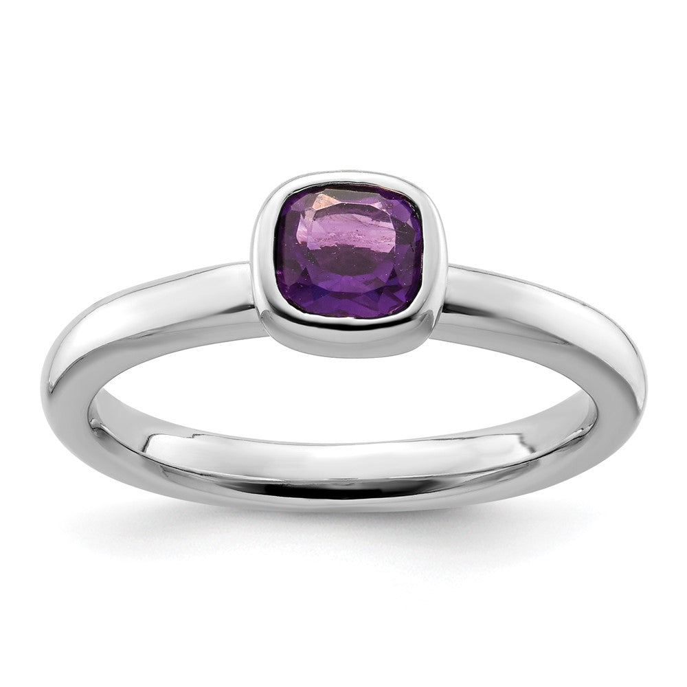 Sterling Silver Stackable Expressions Cushion Cut Amethyst Ring Size -5