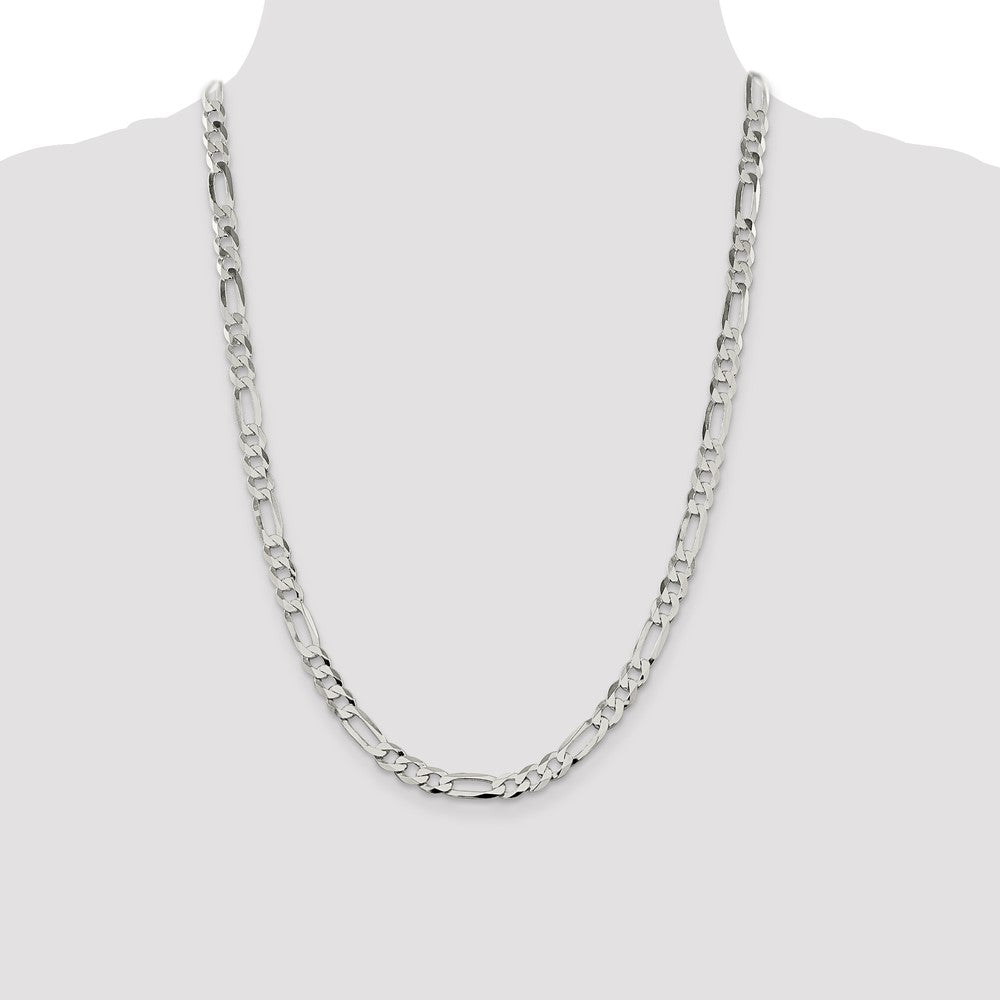 Sterling Silver 7.0mm Lightweight Flat Figaro Chain 24 Inches