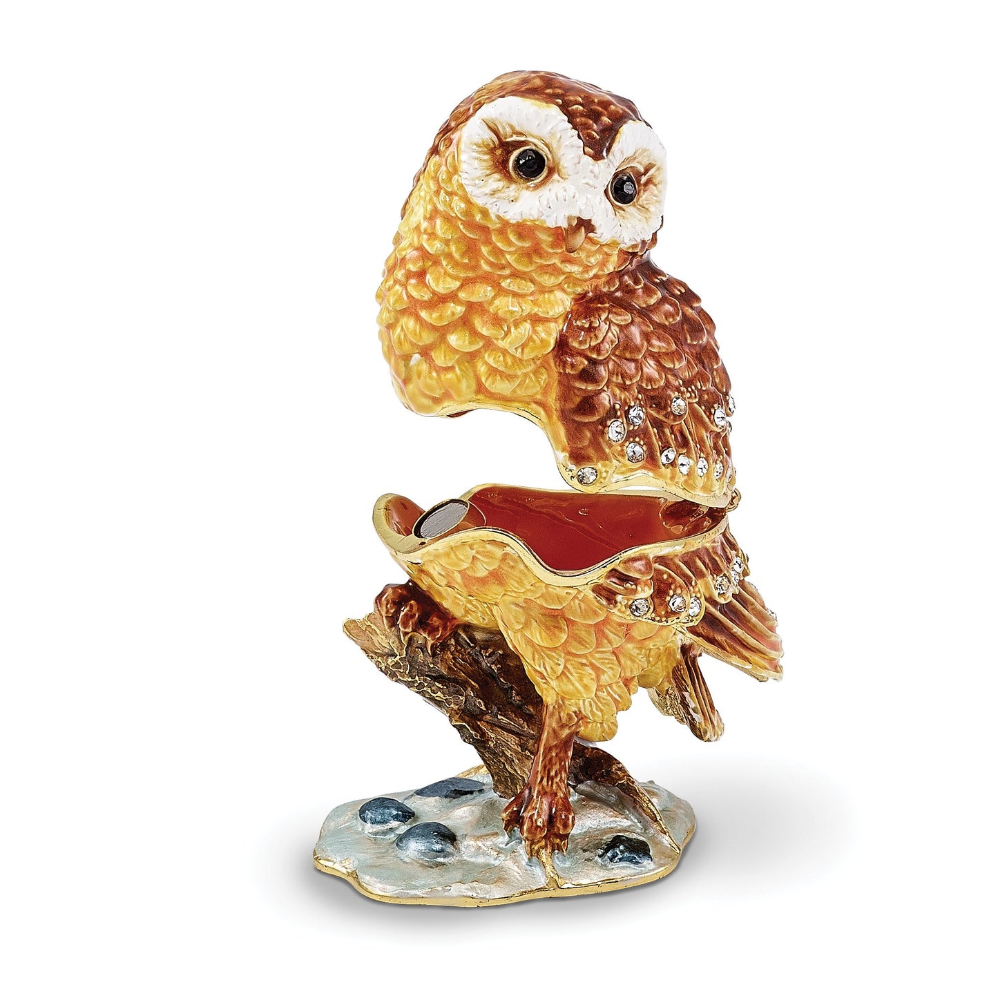 Bejeweled Pewter Crystal Stones MR. WHOO Barn Owl Trinket Box Design
