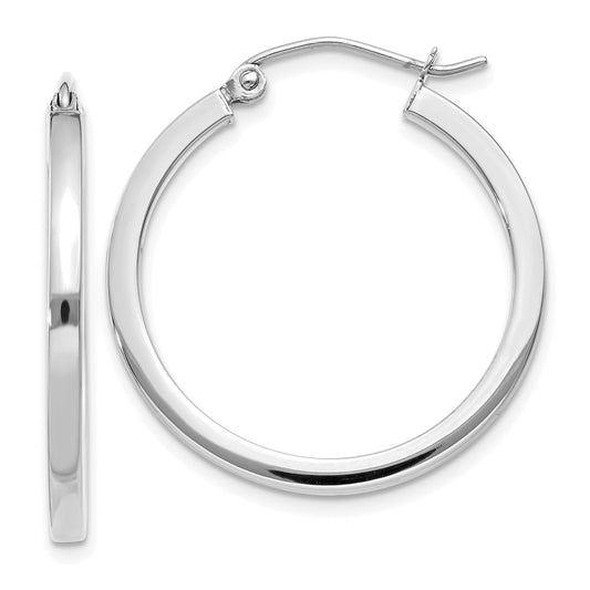 10k White Gold 2mm Square Tube Hoops