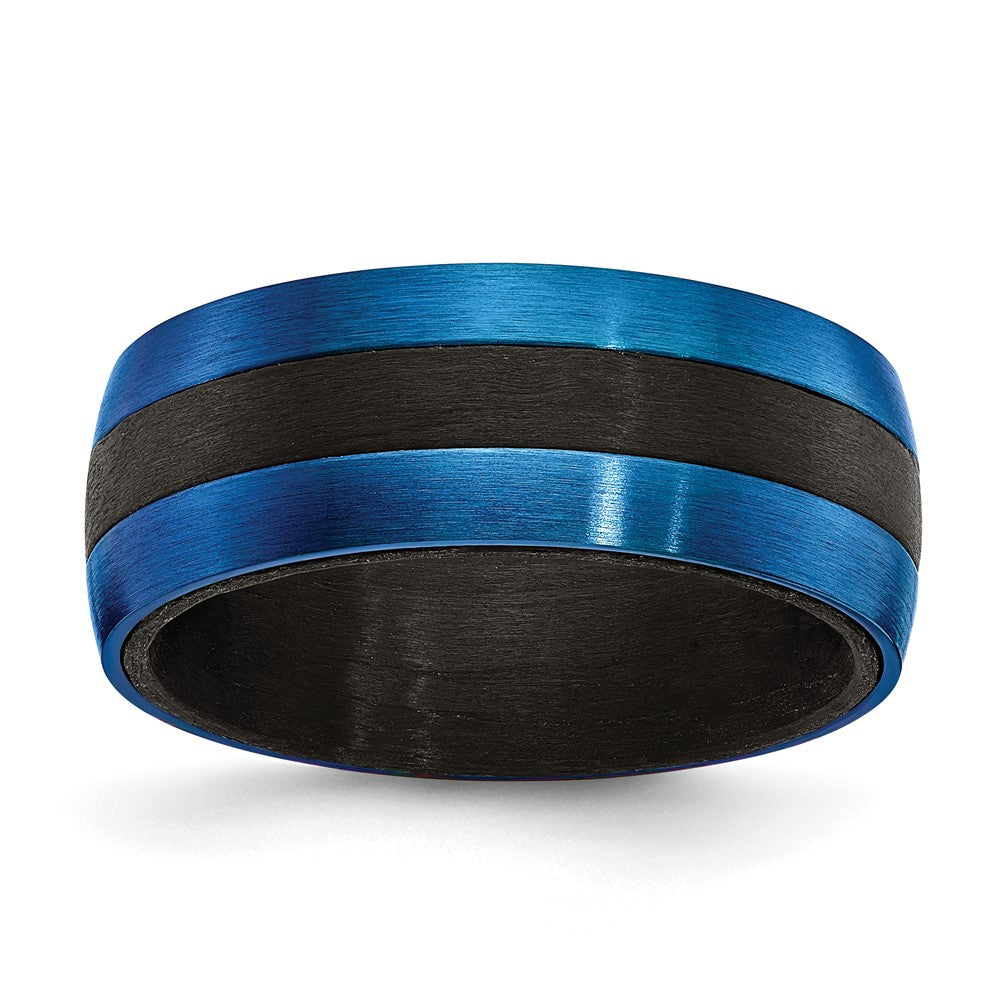 Black Carbon Fiber with Brushed Blue IP-plated Stainless Steel 8mm Band Size - 11.5