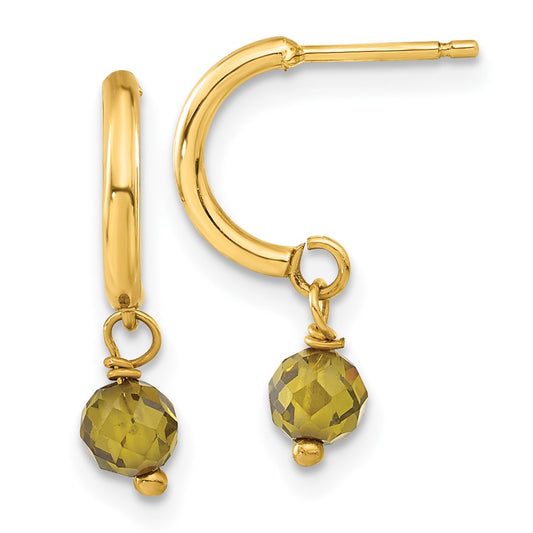 14k Green CZ Dangle Half Hoop Earrings