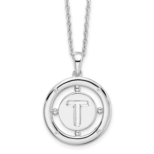 White Ice Sterling Silver Rhodium-plated 18 Inch Diamond Letter T Initial Necklace with 2 Inch Extender 18 Inches