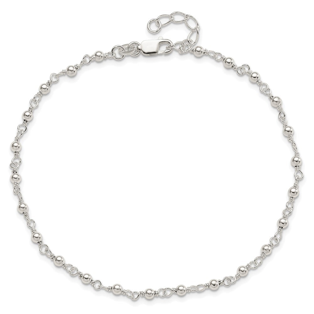 Sterling Silver Fancy Beaded 9 inch Plus 1 inch Extender Lobster Clasp Anklet 10 inches