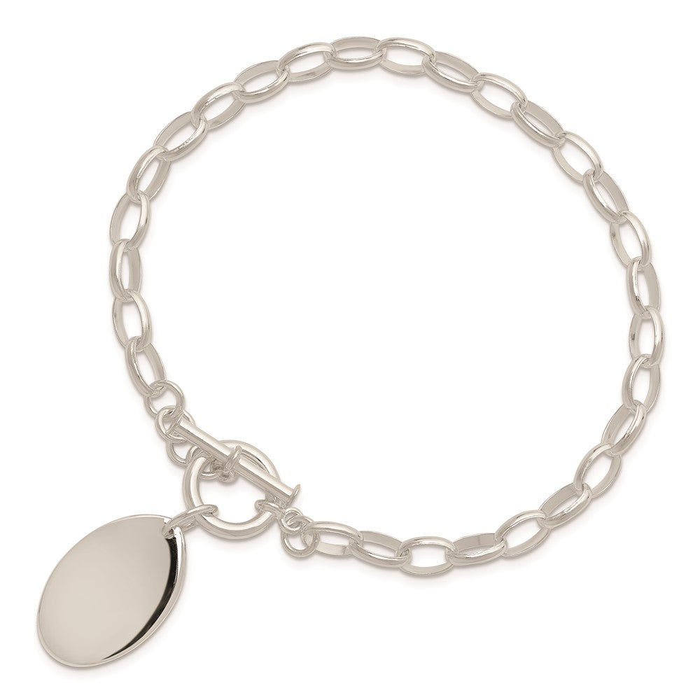 Sterling Silver Rhodium-plated Fancy Oval Disc Bracelet 7 inches
