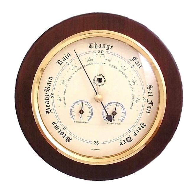 Bey-Berk International WS078 9 in. Barometer with Thermomete & Hygrometer on Cherry Wood