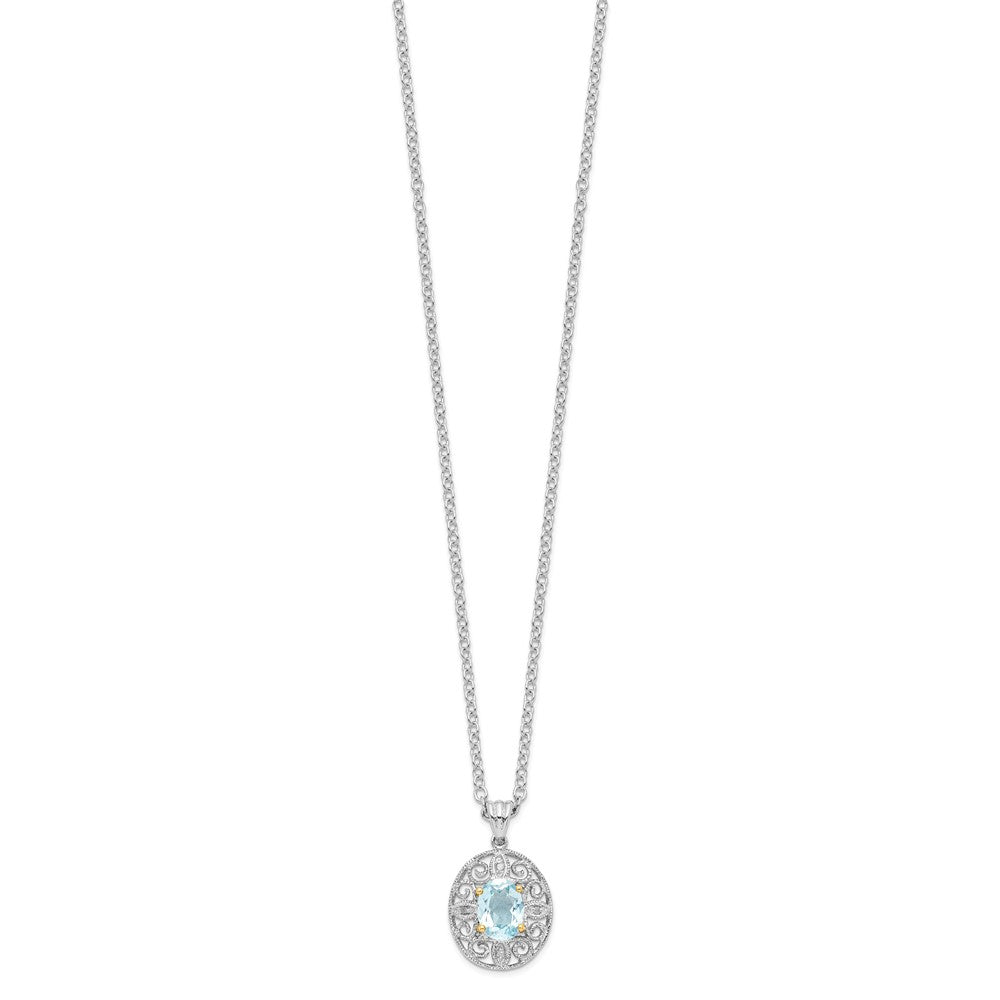 Brilliant Gemstones Sterling Silver with 14K Accent Rhodium-plated Sky Blue Topaz and Diamond 18 Inch Necklace with 2 Inch Extender 18 Inches