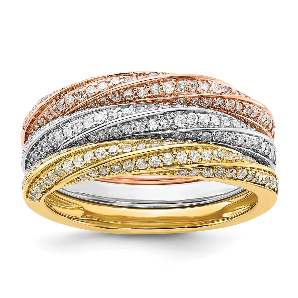 10k Tri-color Diamond Stackable Rings