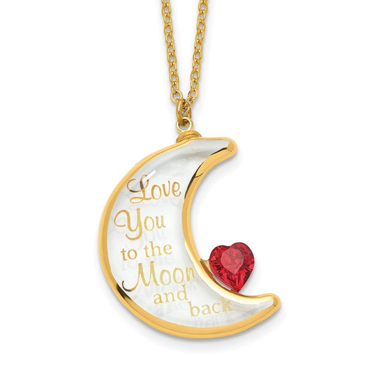 Glass Baron 22K Gilding Accent Gold-trim Clear Glass with Red Crystal from Swarovski Heart LOVE YOU TO THE MOON AND BACK 18 inch Gold-tone Necklace Q-GM15179