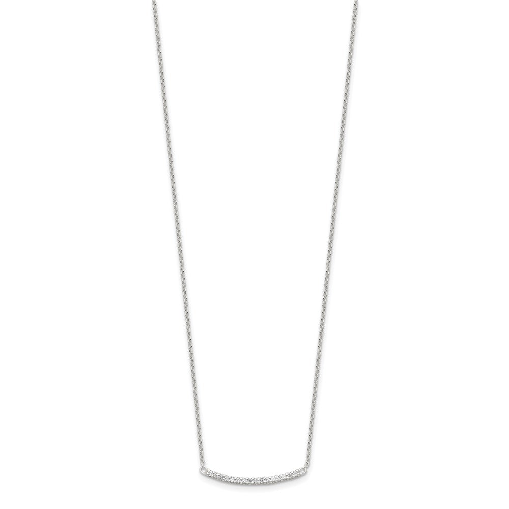 Sterling Silver CZ 18in Curved Bar Necklace 18 Inches