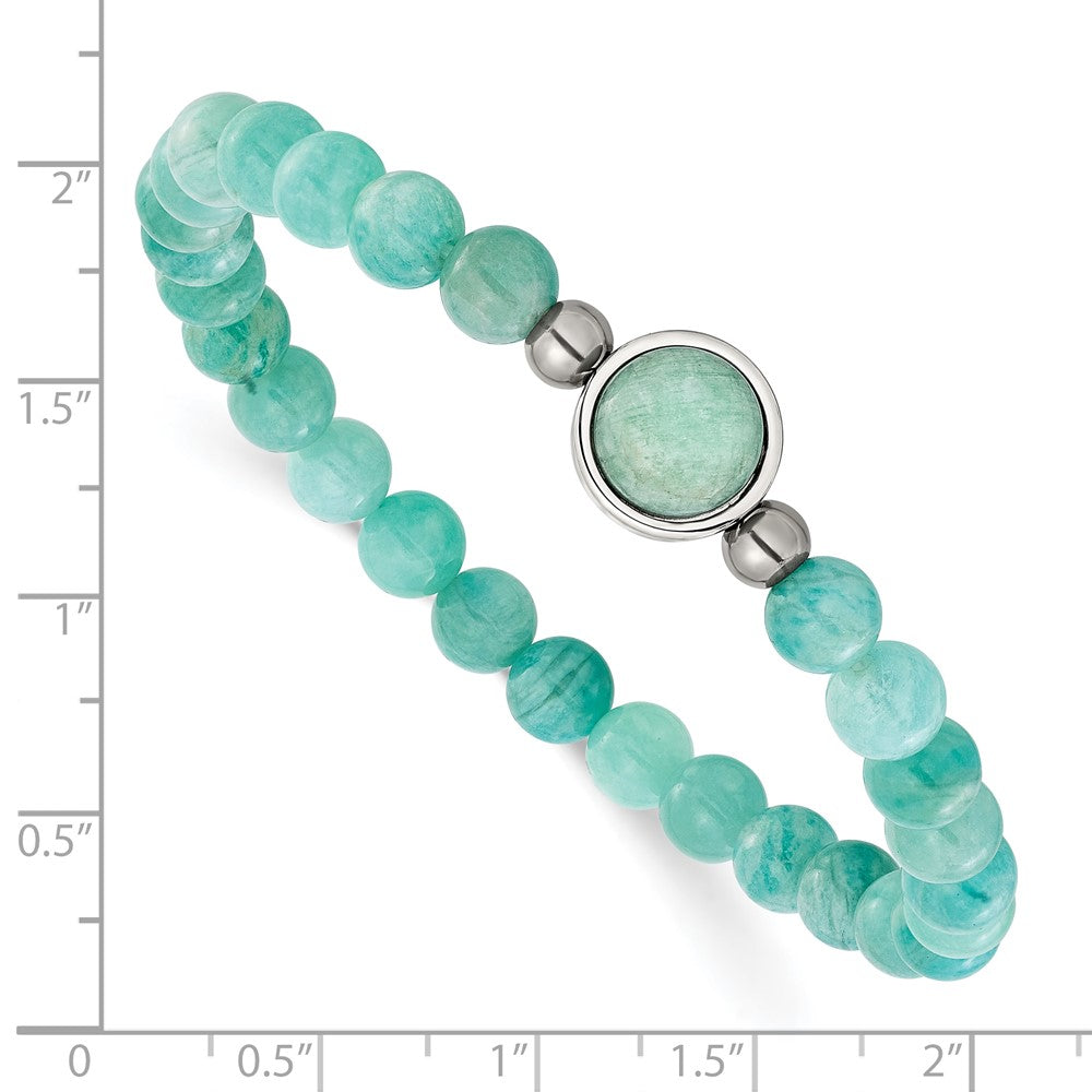 Chisel Stainless Steel Polished 6.5mm China Amazonite Beaded 7 inch Stretch Bracelet 7 inches