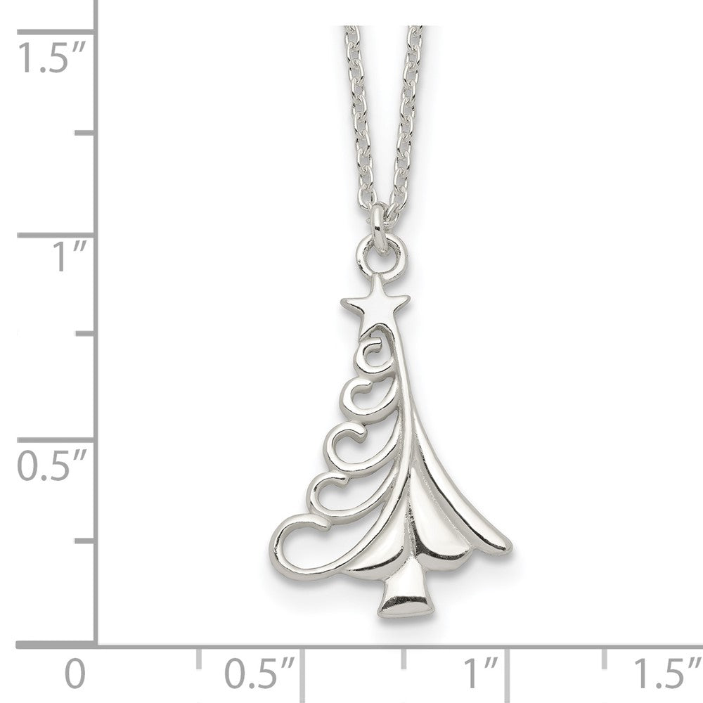 Sterling Silver Polished Christmas Tree Necklace 18 Inches