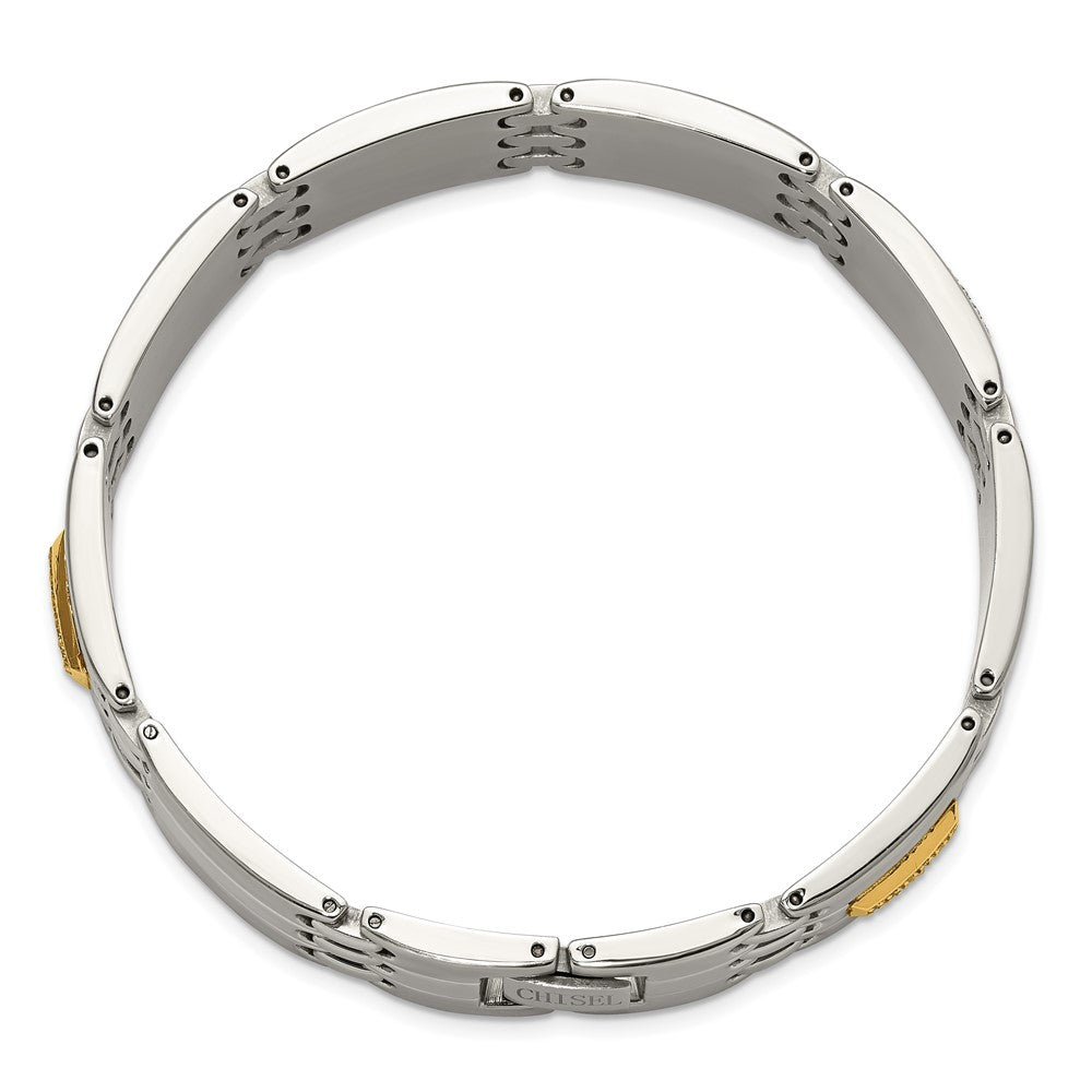 Chisel Stainless Steel Brushed and Polished with 14K Gold Accent and 1/4ct. Diamond 8.5 inch Bracelet 8.5 inches