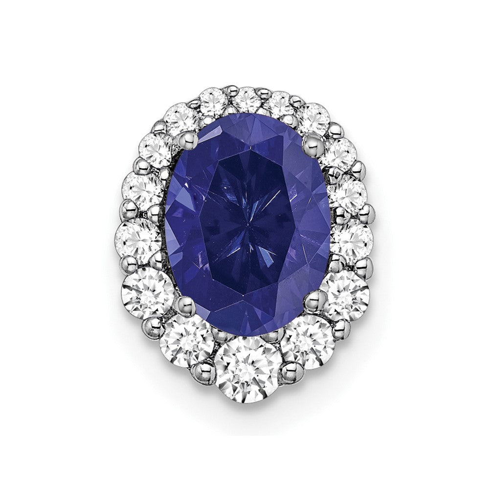 14k White Gold 1/3 carat Lab Grown Diamond VS/SI+ G+ and Lab Created Blue Sapphire Halo Chain Slide Pendant