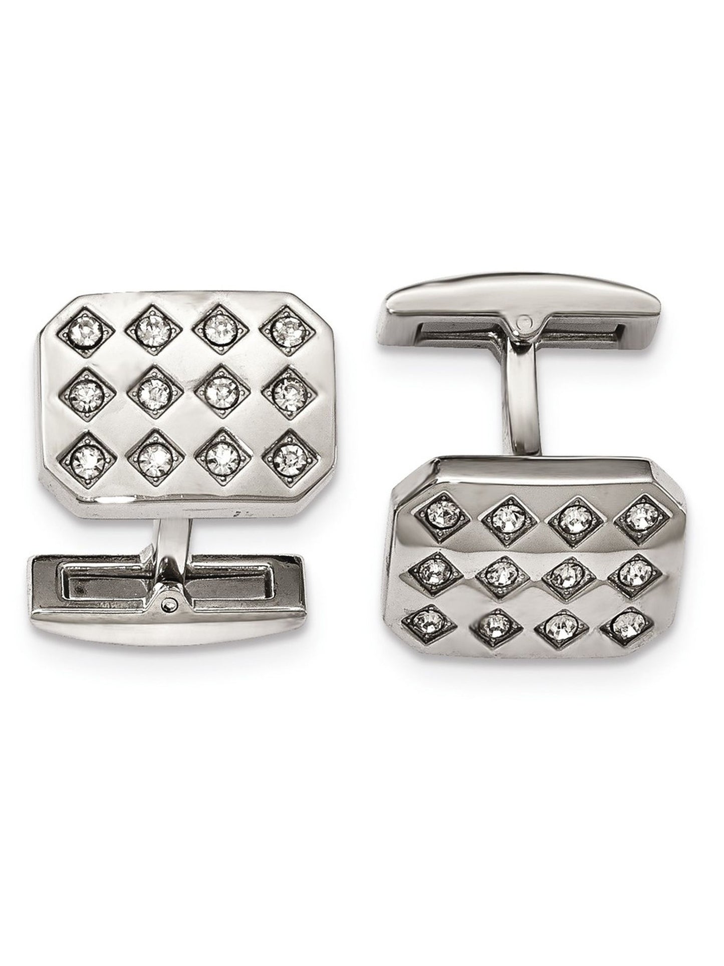 Stainless Steel Polished CZ Cuff Links