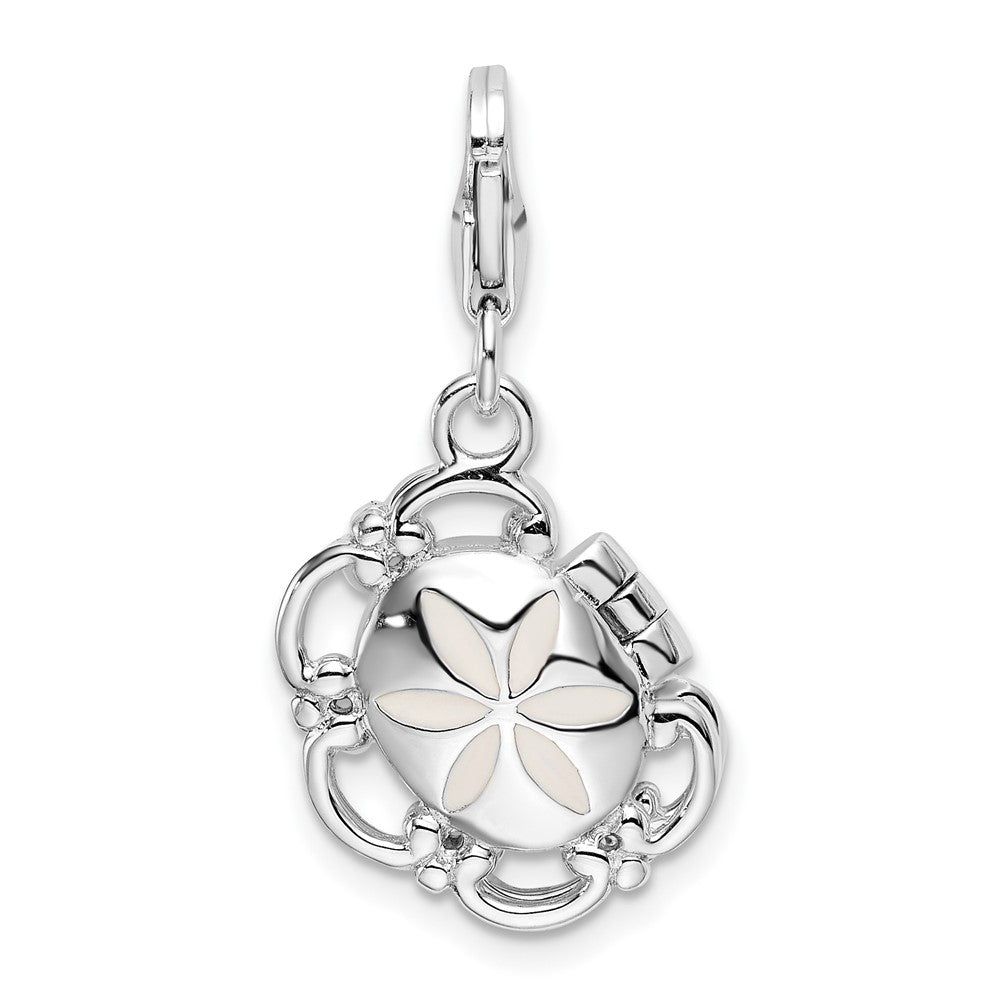 Amore La Vita Sterling Silver Rhodium-plated Polished 3-D Enameled Compact Charm with Fancy Lobster Clasp