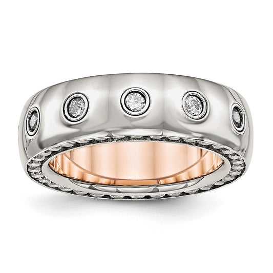 Stainless Steel Polished Rose IP-plated Inside w/CZ Half Round 7mm Band Size - 5