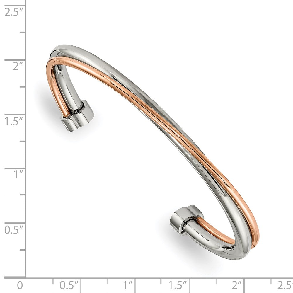 Stainless Steel Polished Rose IP-plated Twisted Cuff Bangle 6.75 inches