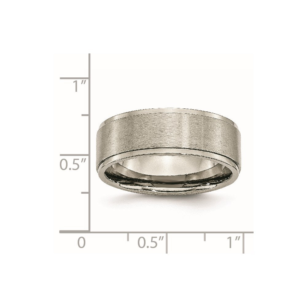Titanium Brushed Center 8mm Ridged Edge Band Size - 13.5