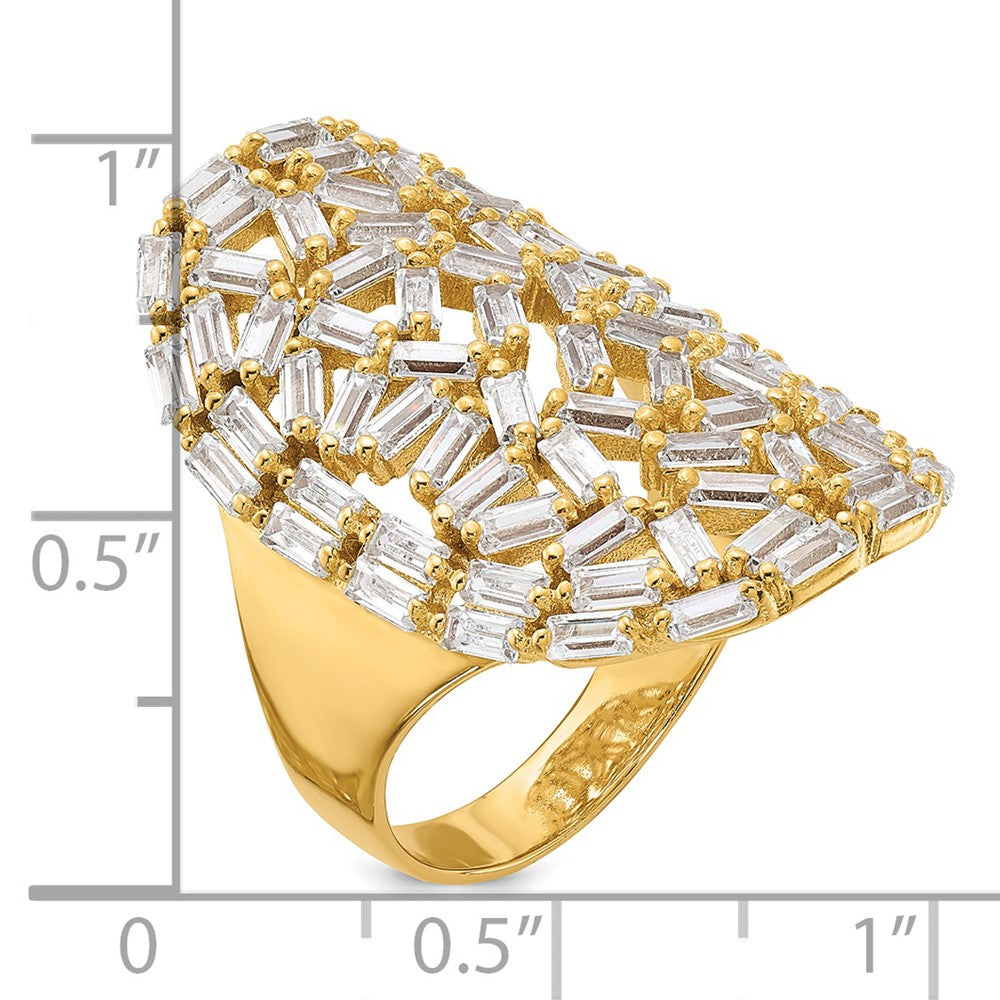 Sterling Silver Gold-plated Oval Baguette Crystal Size 9 Ring