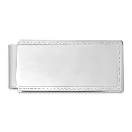 Rhodium-Plated Kelly Waters Hinged Engravable Rope Edge Money Clip