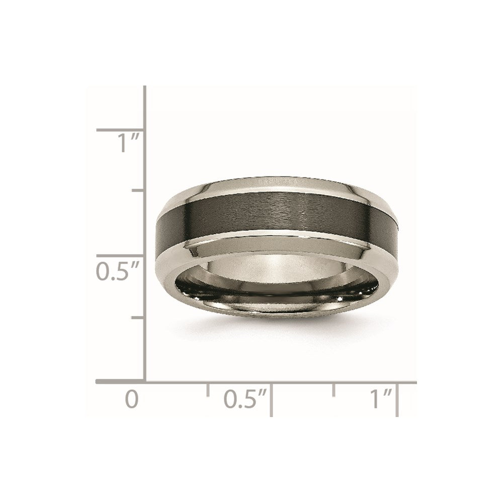 Titanium Polished w/Black Ceramic Center 8mm Beveled Band Size - 13