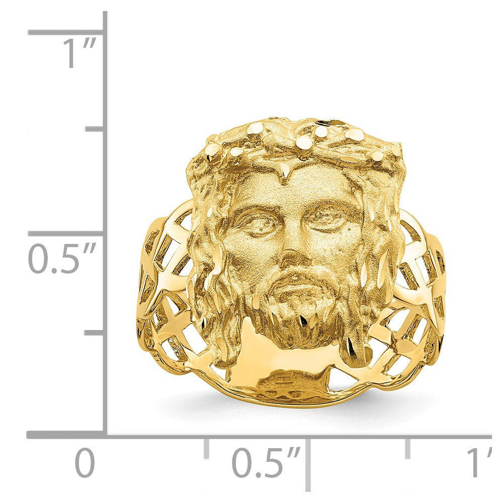 14K Brushed & Polished D/C Jesus Head Ring Size 7
