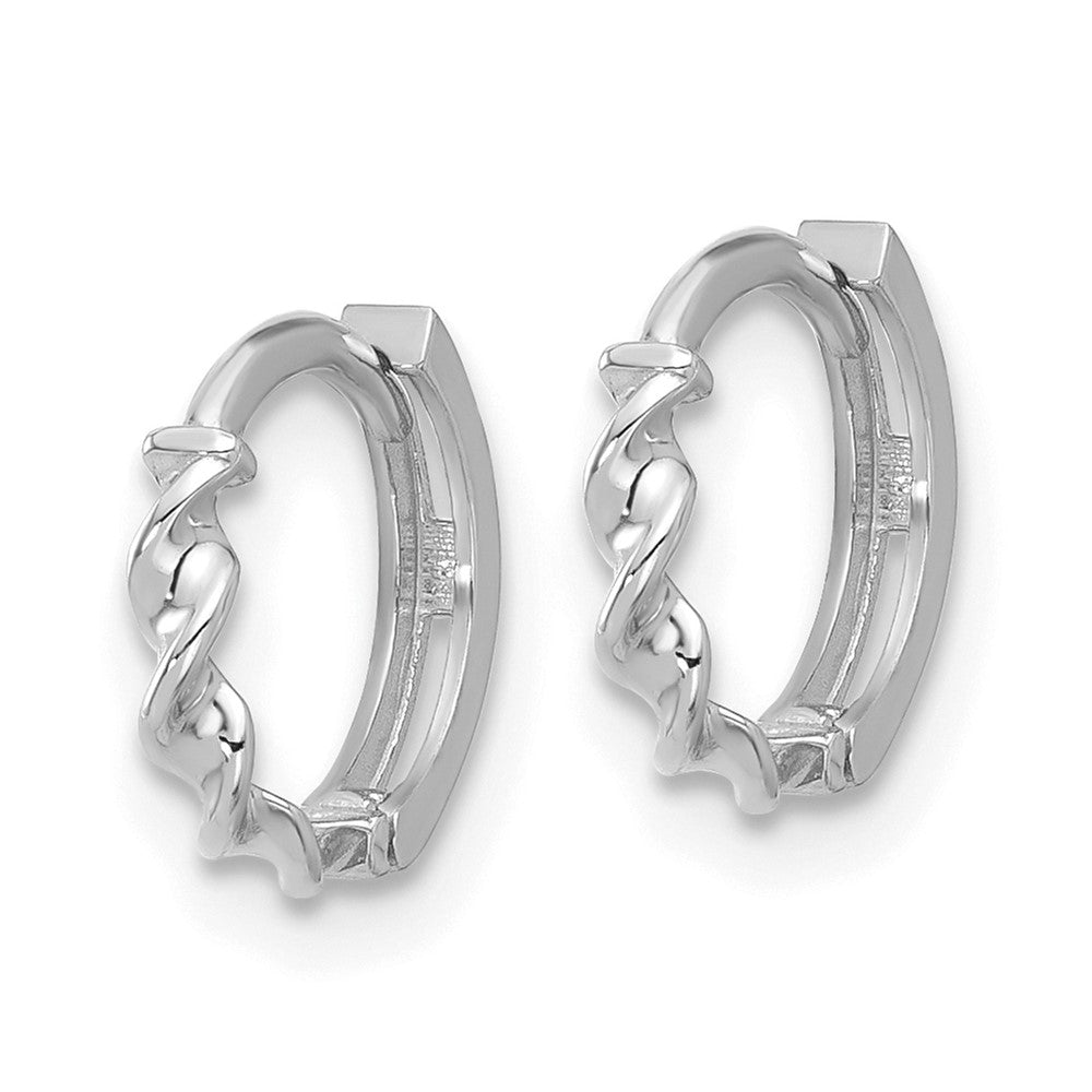 14K White Gold Polished Twisted Huggie Hoop Earrings