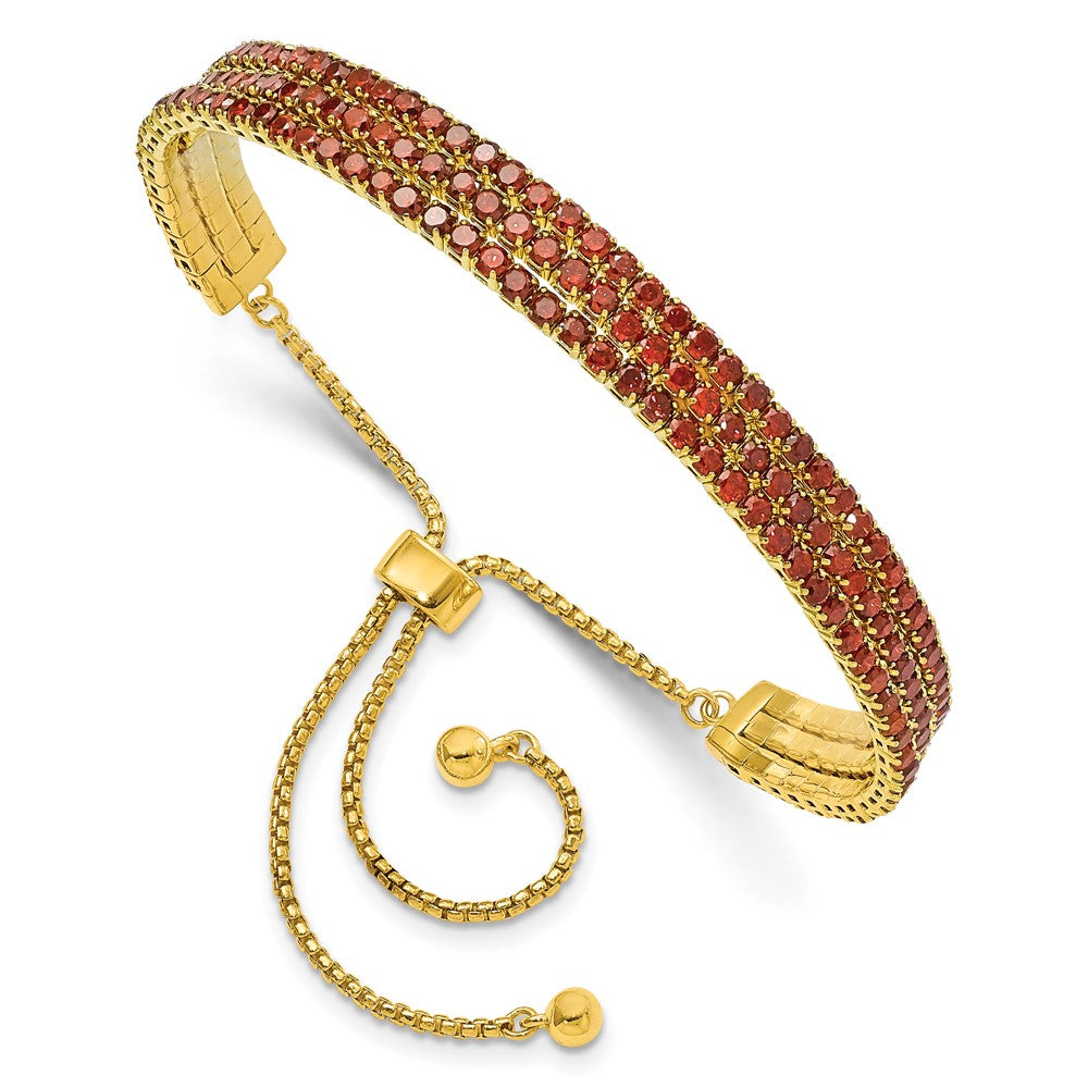 SS Gold Tone January Red Triple CZ Adjustable Bracelet
