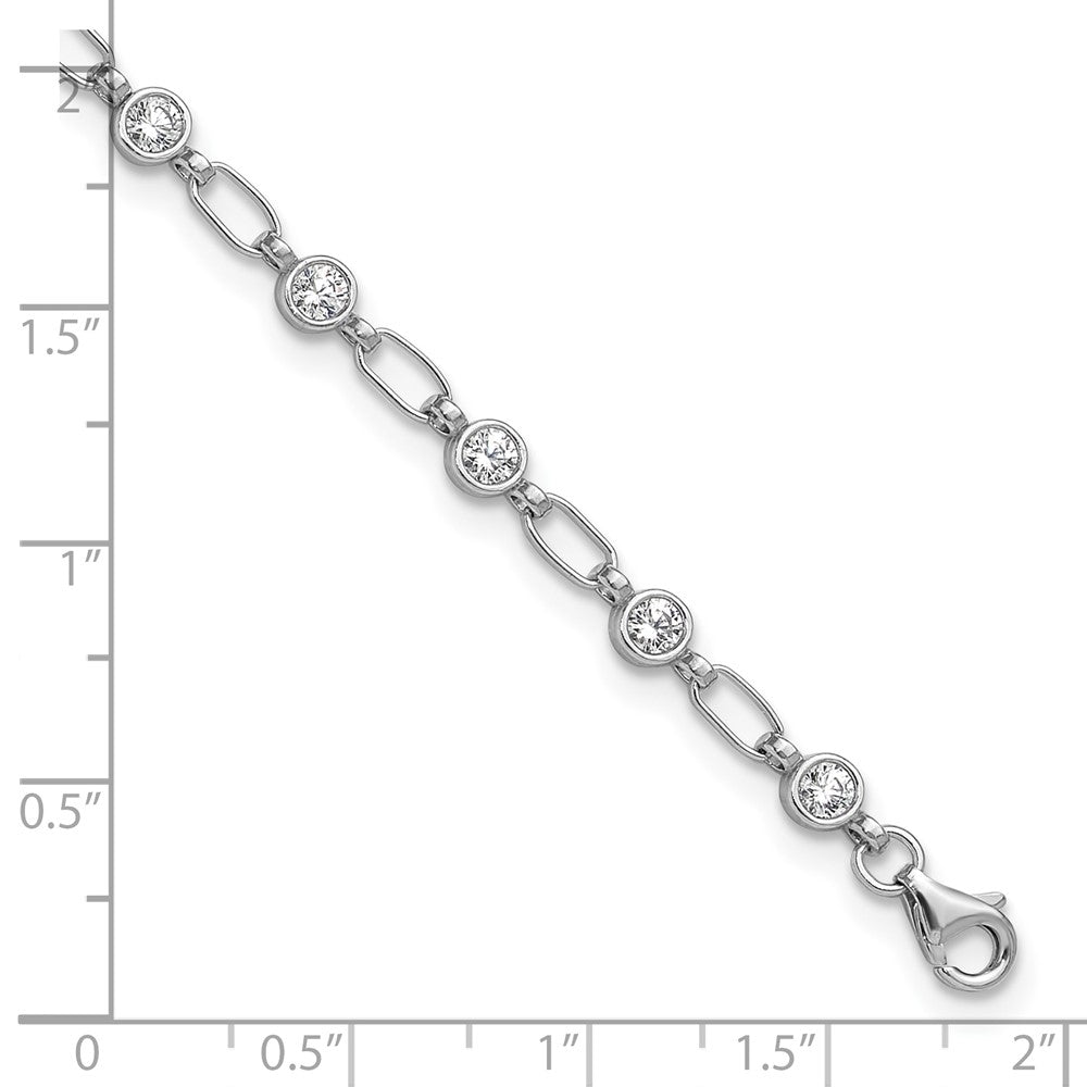 Sterling Silver Rhodium-plated Polished CZ Anklet 10 inches