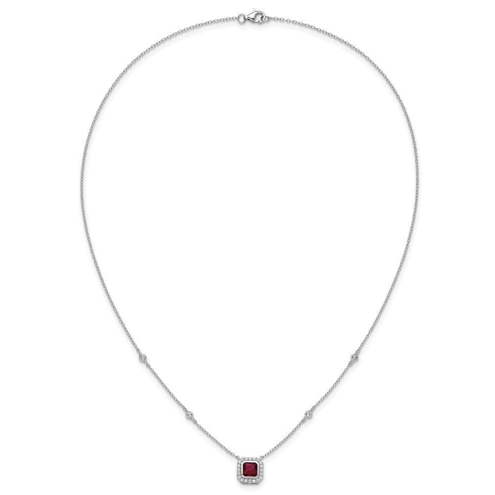 Cheryl M Sterling Silver Rhodium-plated Polished Fancy Lab Created Ruby and CZ Station Necklace 18 Inches