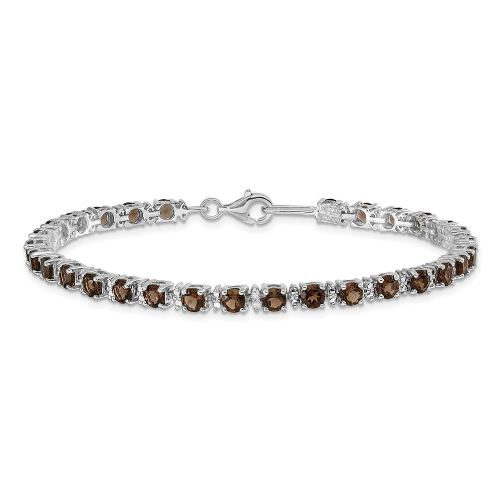 Sterling Silver Rhodium-plated Smoky Quartz and Diamond Bracelet 7 inches