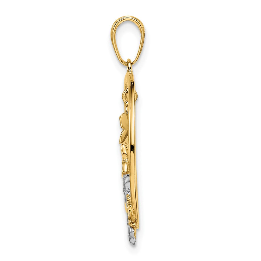 14k and White Rhodium Diamond-cut Flowers Pendant