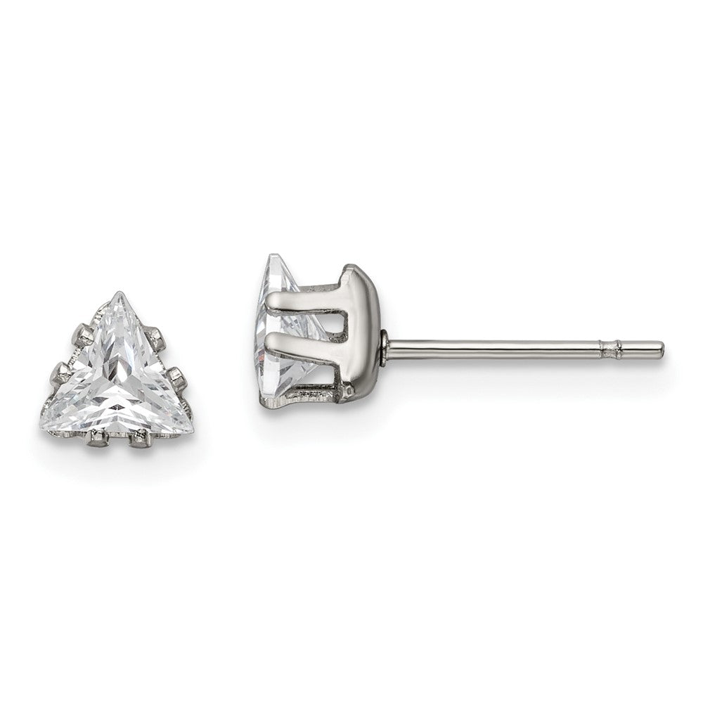 Stainless Steel Polished 5mm Triangle CZ Stud Post Earrings
