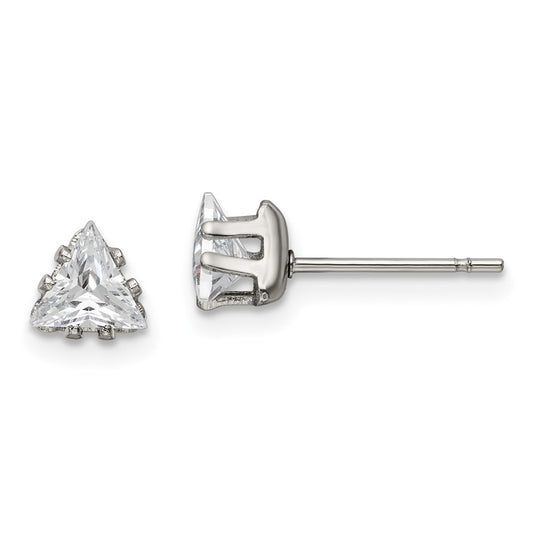 Stainless Steel Polished 5mm Triangle CZ Stud Post Earrings