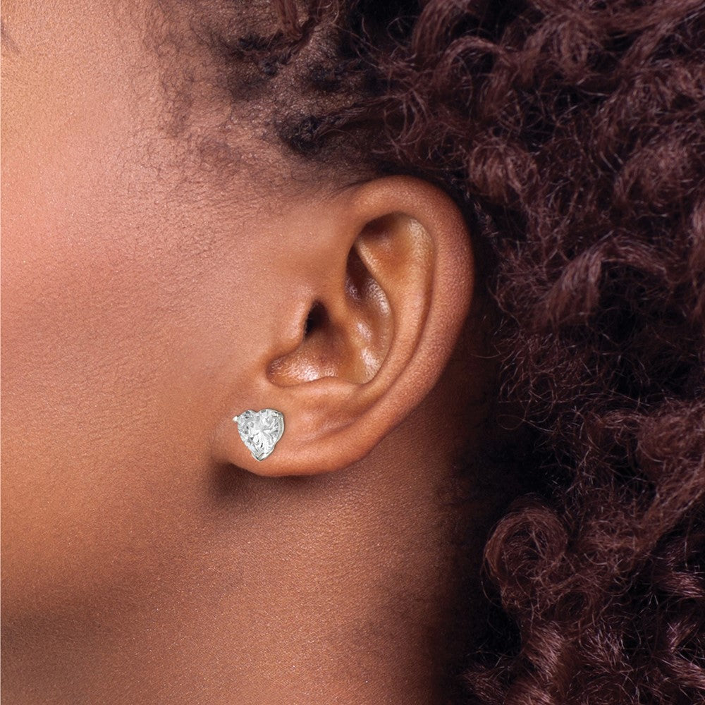 Cheryl M Sterling Silver Rhodium-plated and Rose Gold-plated Accent Heart Brilliant-cut CZ Stud Post Earrings