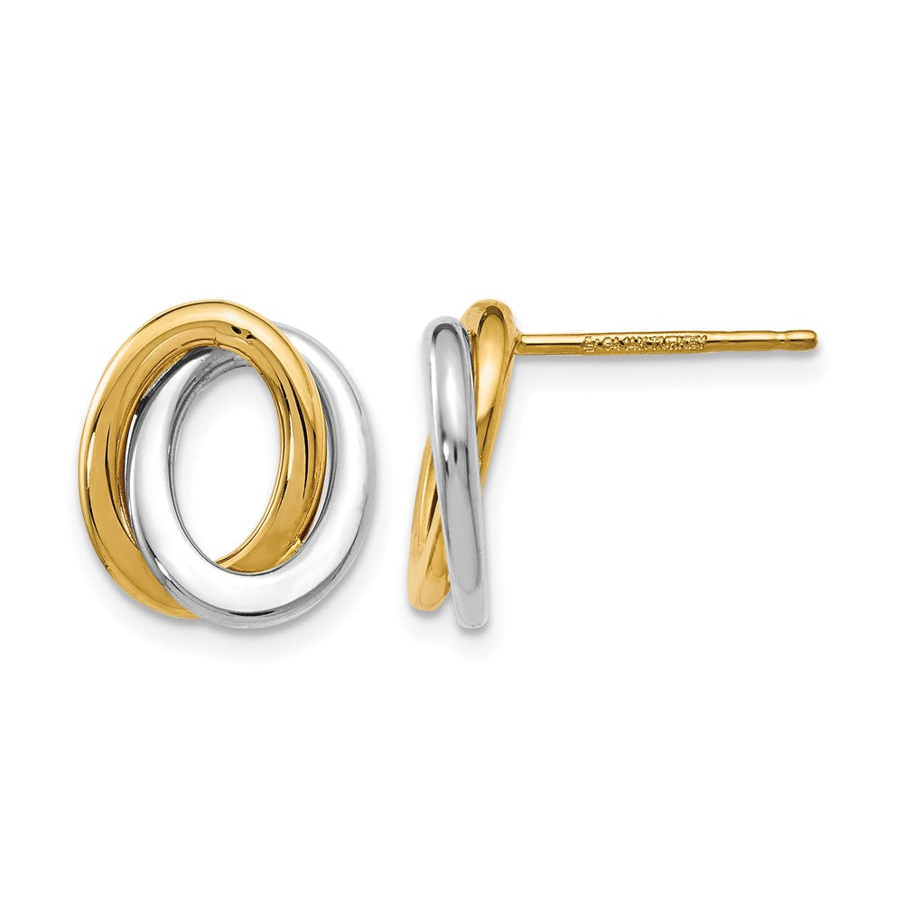 14K Two-tone Polished Love Knot Earrings with Heavy Back