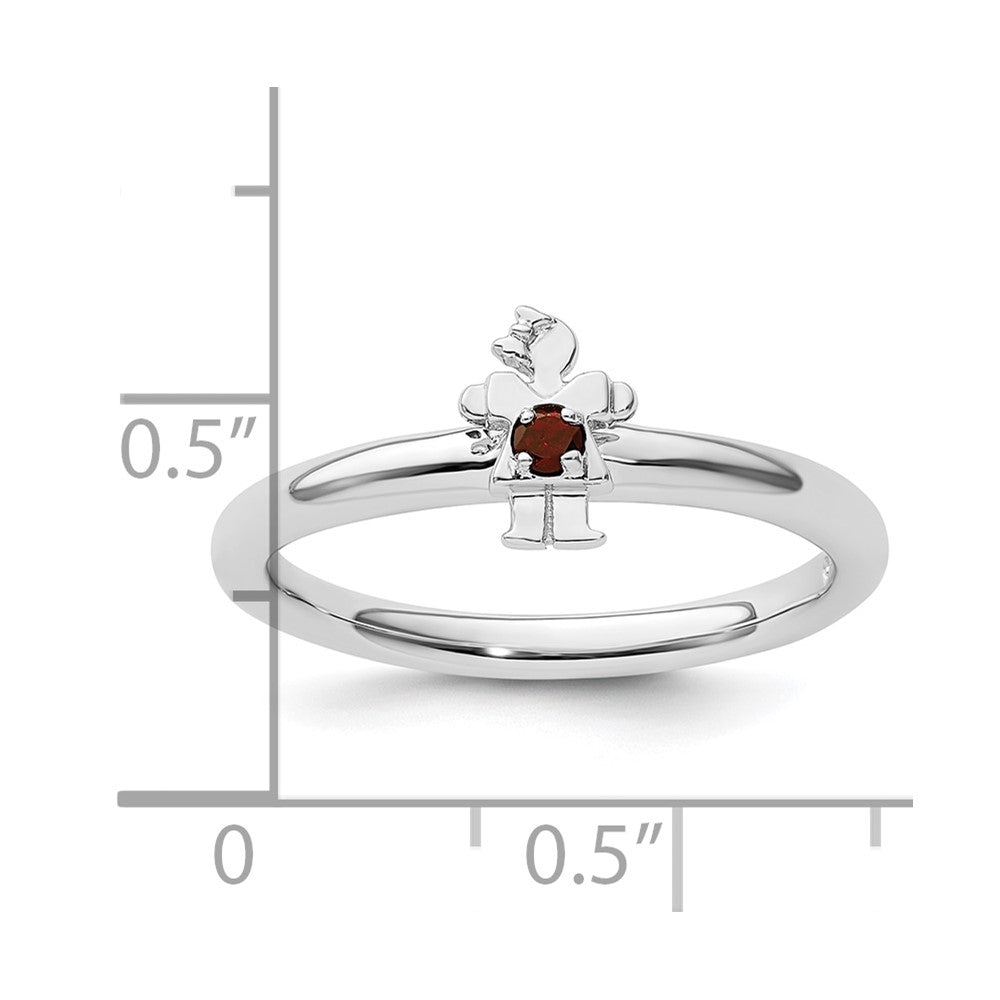 Sterling Silver Stackable Expressions Rhodium Garnet Girl Ring