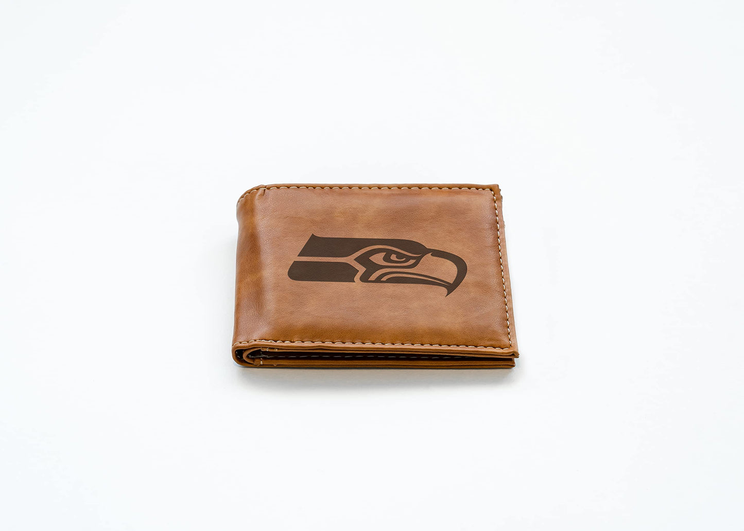 Rico Industries Football Seattle Sea Brown Laser Engraved Bill-fold Wallet - Slim Design - Great Gift