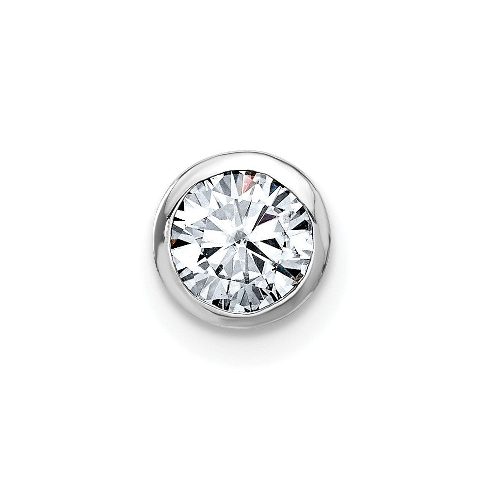 14k White Gold Round Bezel G H I True Light Moissanite Chain Slide