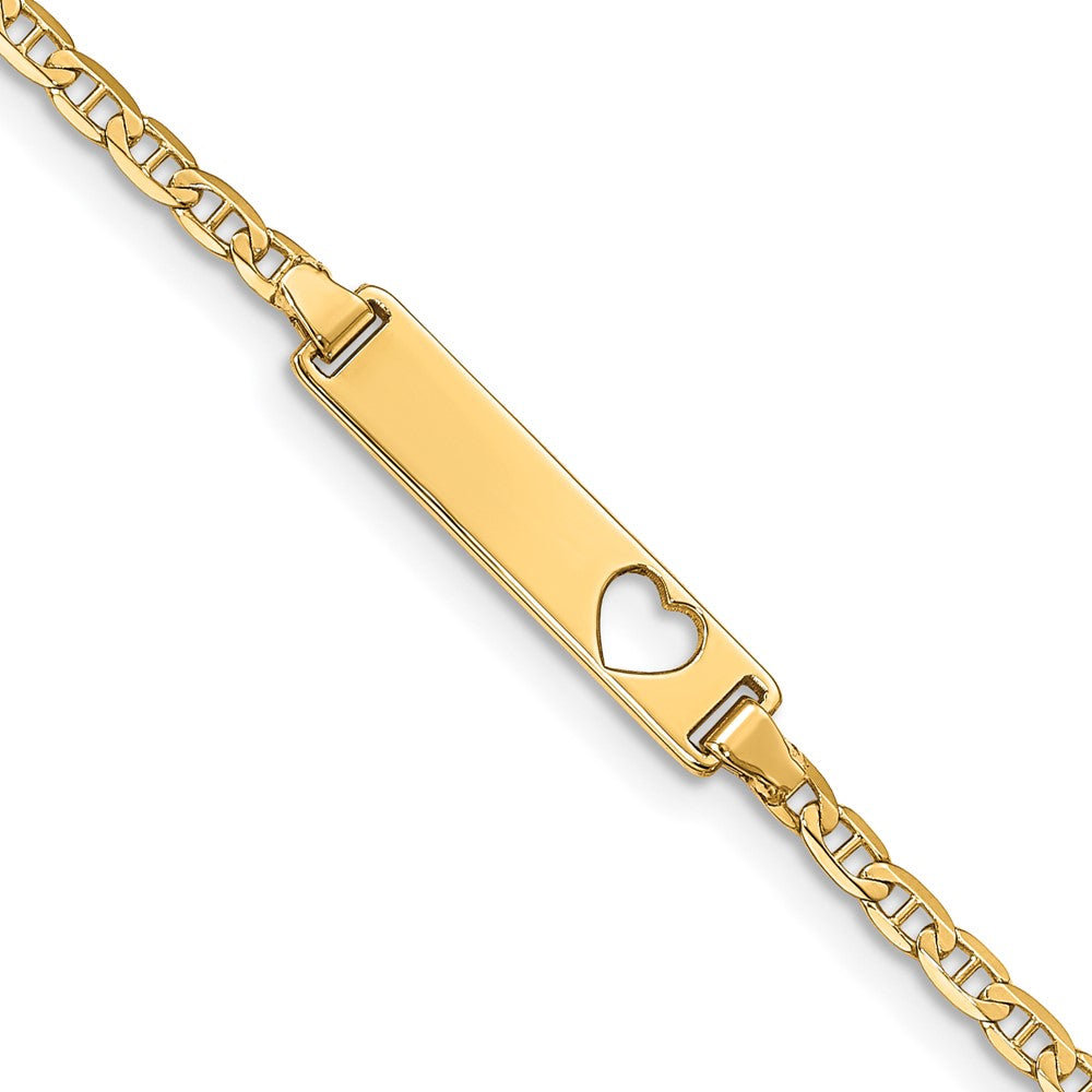 14k Cut-out Heart Anchor Link ID Bracelet 10  inches